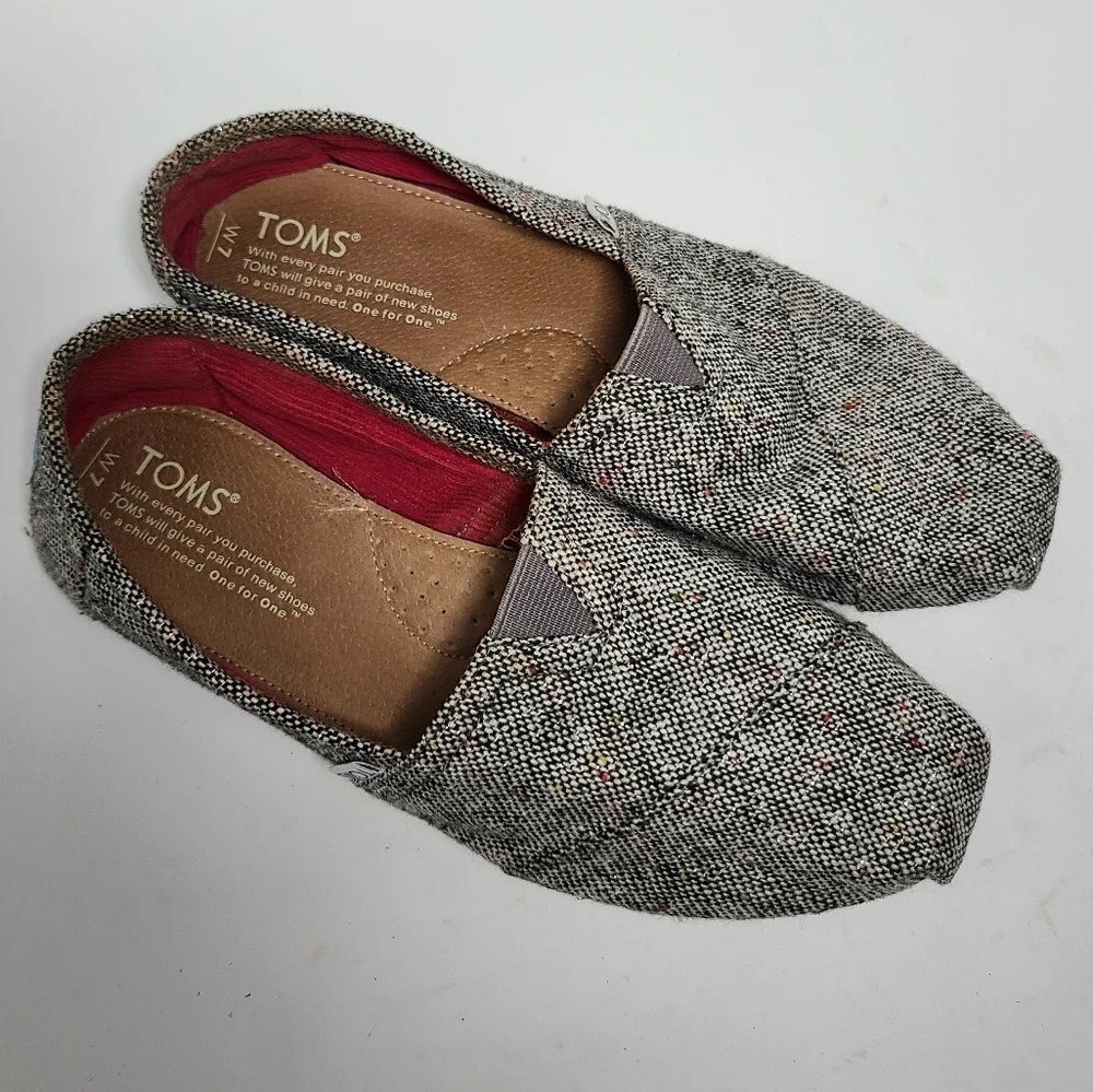 Toms Classic Silver Karsen Tweed Slip-On Shoes 7 - Picture 2 of 7